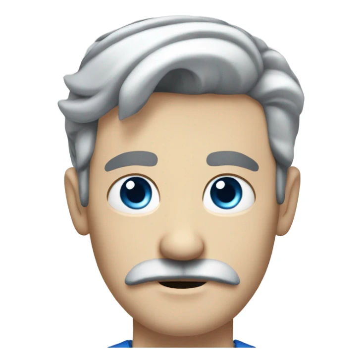 a white man with blue eyes, a thick mustache and kinda down turing eyebrows and dark/grey hair  sticker