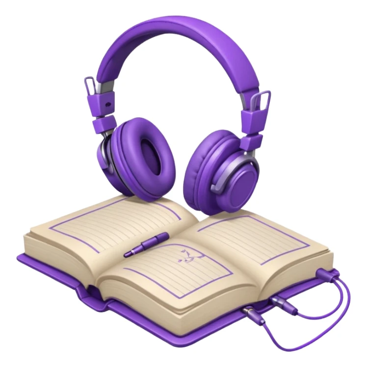 purple open journal with purple headphones on top sticker