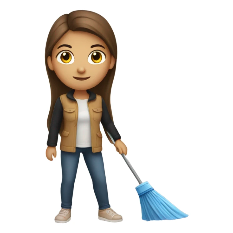 Long hair brown girl with black eyes cleaning sticker