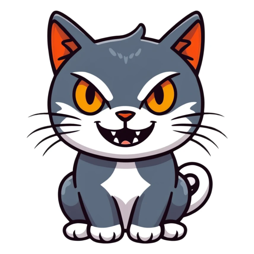 mad cat with fiery eyes and showing teeth sticker
