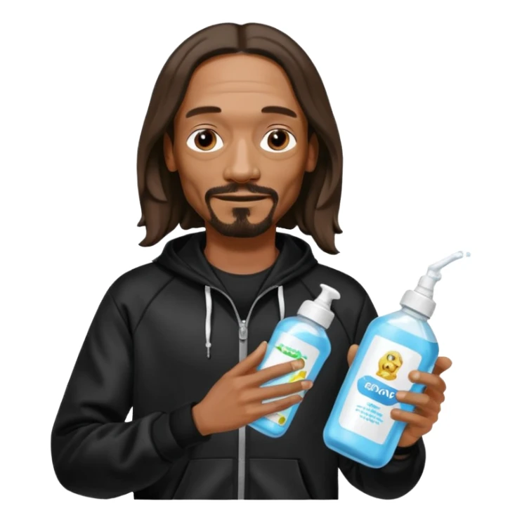 Snoop Dogg in a tracksuit holding up baby oil sticker