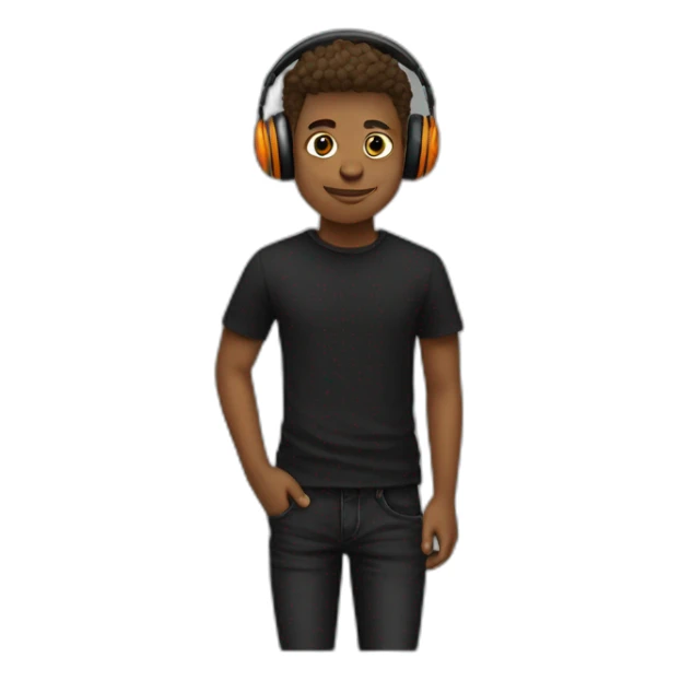 A super cool boy with headphone and black and orange Tshirt with black jeans  sticker