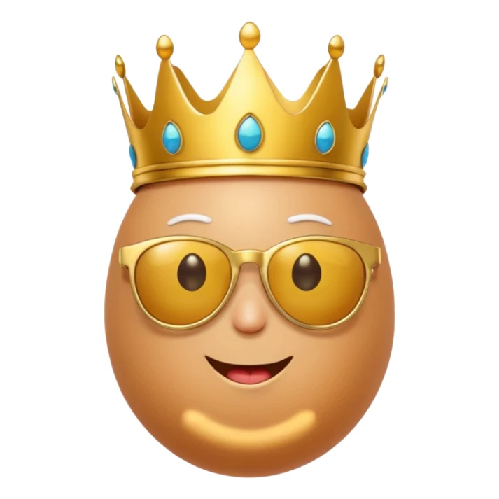 a funny, proud cartoon-style egg character wearing sunglasses and a small crown, solid orange background. sticker