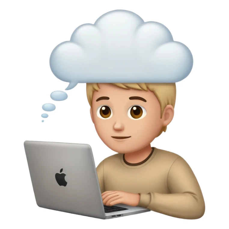 programmer emoji with laptop and visible thought bubble above his head sticker