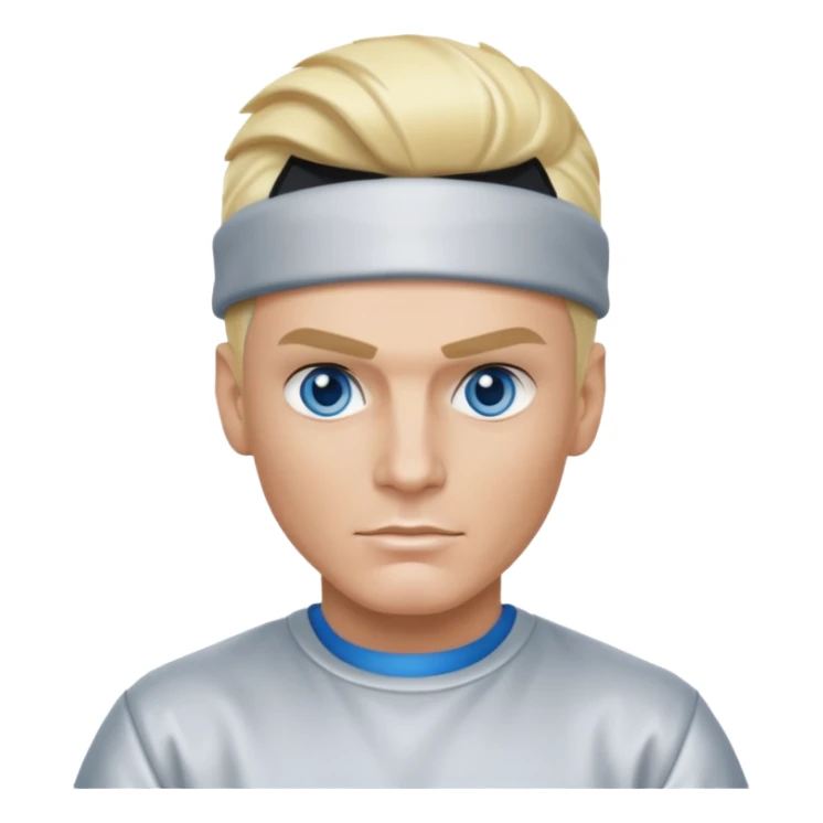 Vanilla Ice with blue eyes, blonde hair, silver outfit sticker