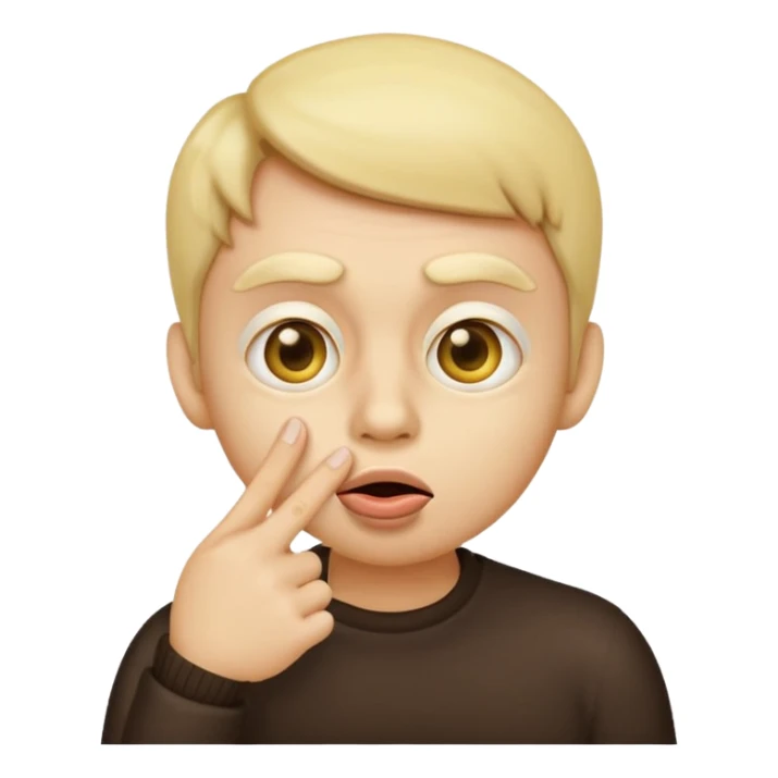 yellow-faced emoji with large eyes making a shushing gesture finger on lips classic emoji style sticker