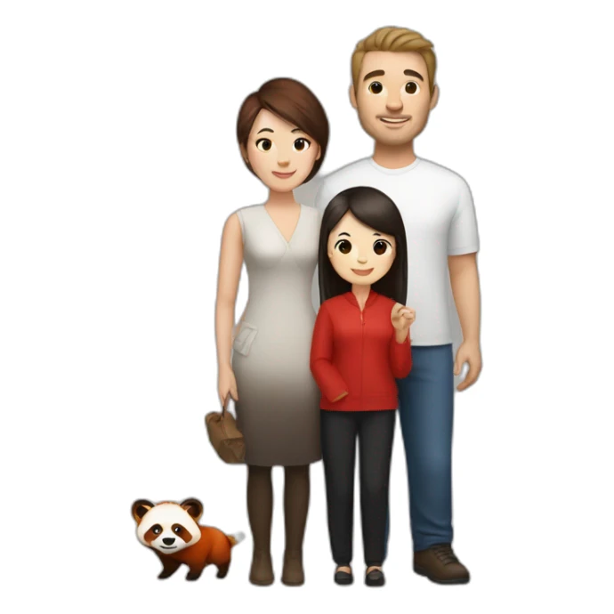 White brunette man and Chinese woman with red panda and buffalo sticker