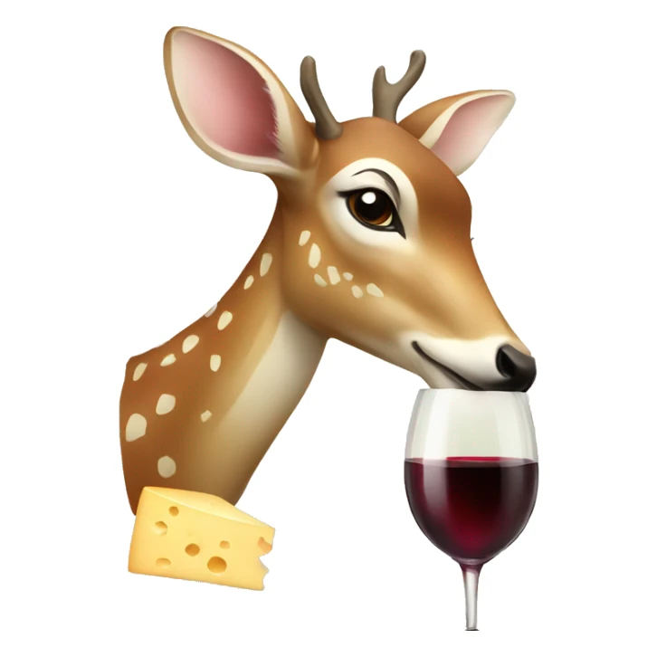 deer drinking from a glass of wine and eating cheese sticker
