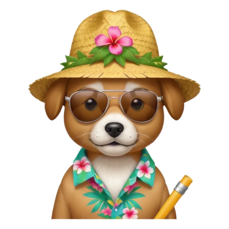 dog with sunglasses and straw hat, hawaii shirt sticker