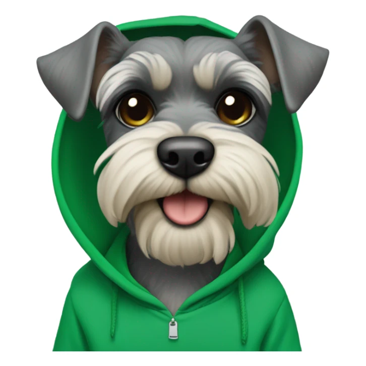Mini schnauzer with a Kelly green hoodie over its head sticker