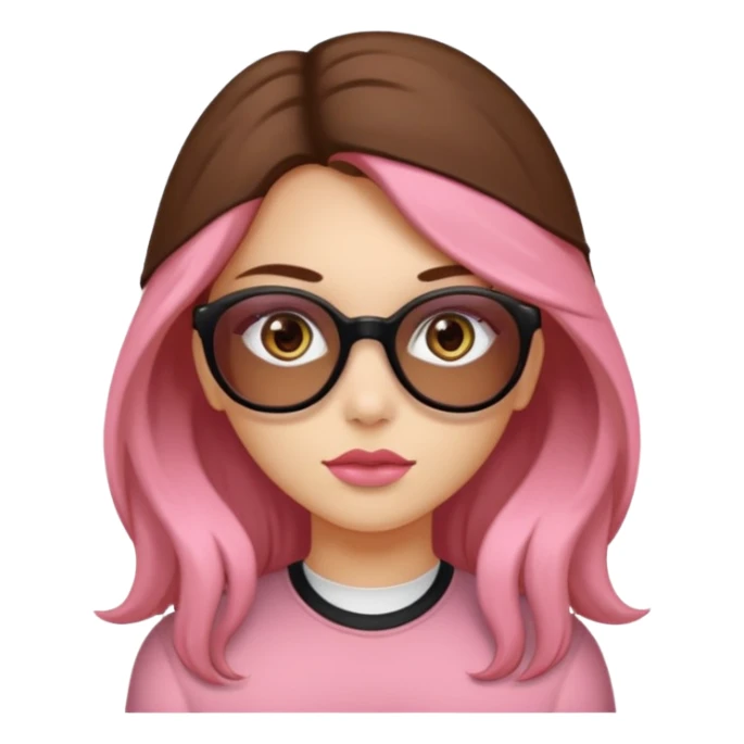 Una ragazza con capelli castani mossi e lunghi e indossi occhiali neri e con una piccola rosa nella testa. Le labbra devono essere color carne, senza rossetto sticker