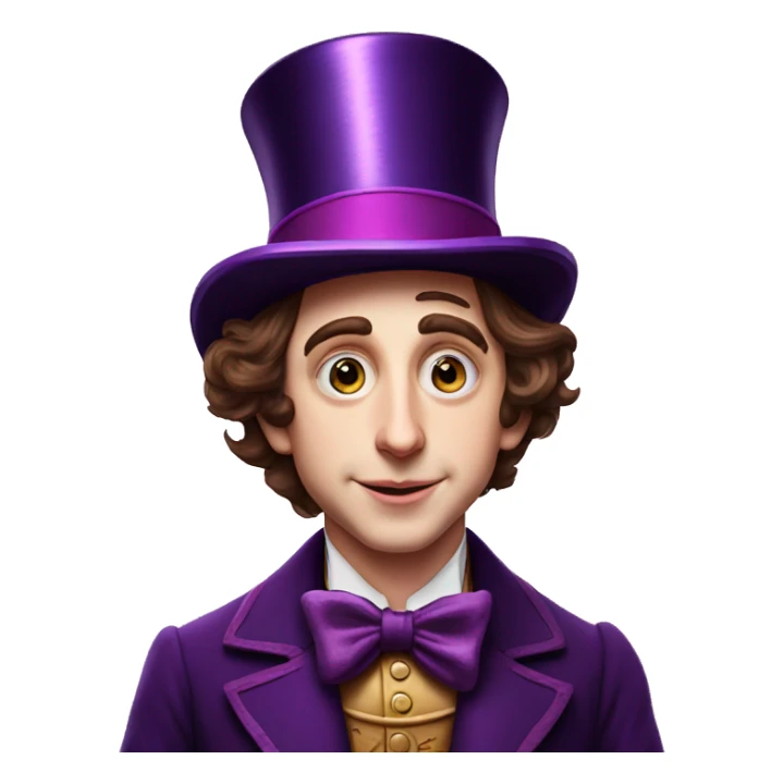 older Timothée Chalamet as Willy Wonka, high cheek bones, large face, hat sticker