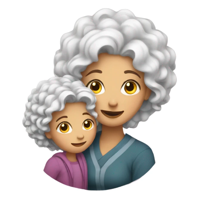 mum wit. White hair and daughter with curly hair hugging sticker