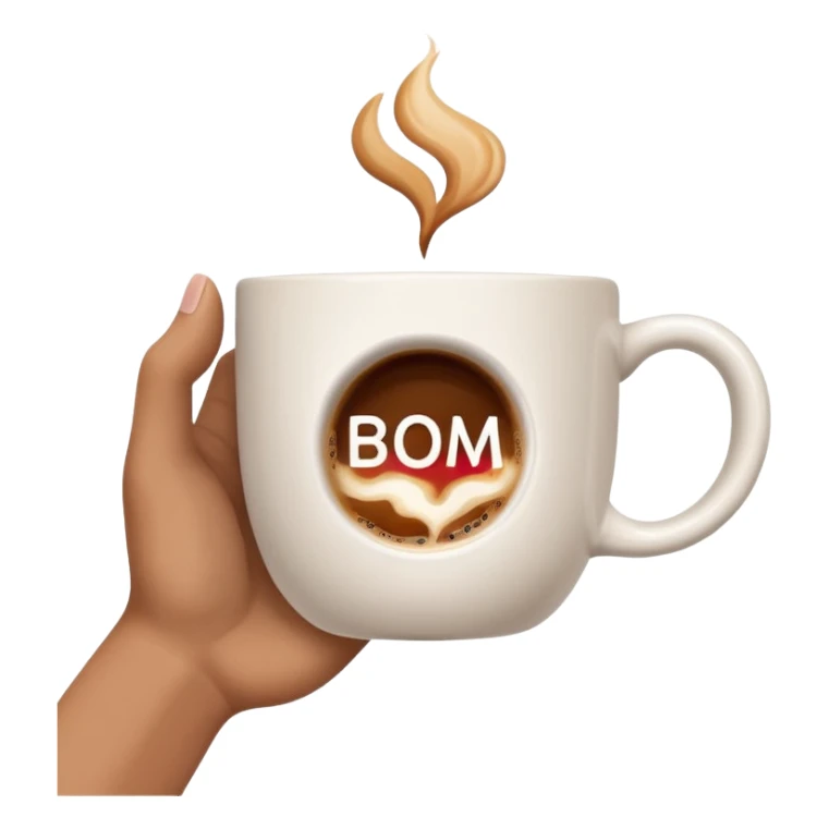 Uma mão segurando uma xicara de café com a frase "Bom Dia" escrita na xicara sticker