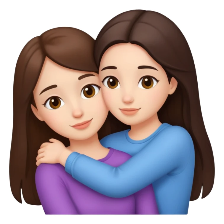 Two cute girl besties, one brunette, beautiful, hugging. Simple sticker
