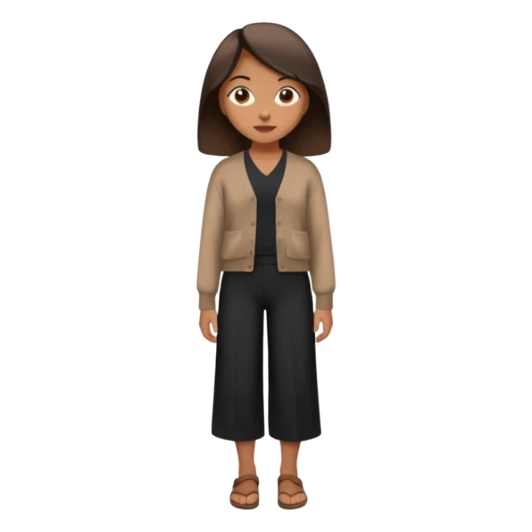 a girl wearing dark brown cardigan and black cullote pants sticker