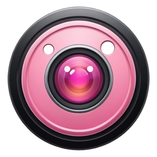 A round camera lens, apple emoji style, minimalist, with highlights, pink, no faces, no smileys, only lens, variant 1 sticker