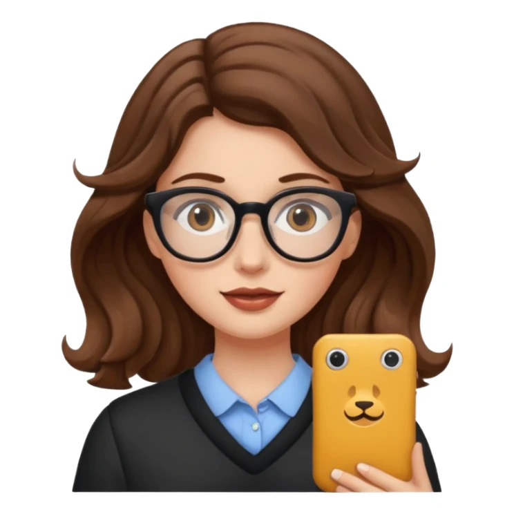 White girl with wavy brown hair and glasses sticker