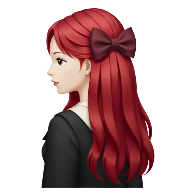 red long hairs with burgundy bow from the back sticker
