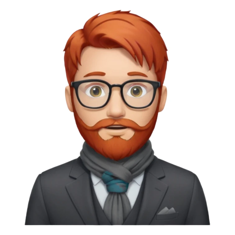 gray scarf, male,  beard, red hair, with suit, glasses sticker