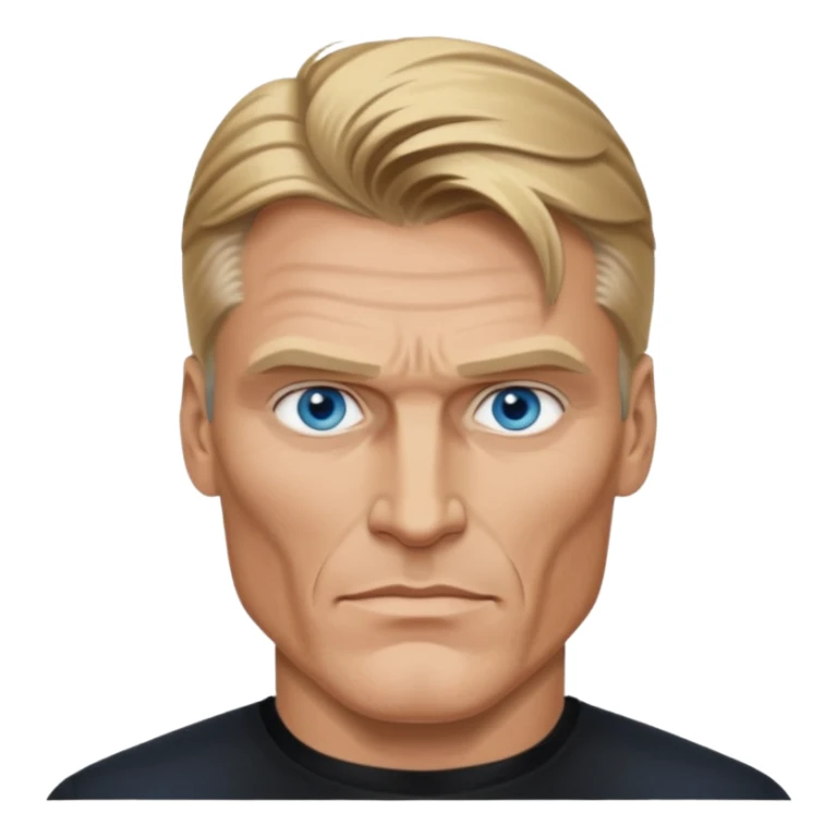 Dolph Lundgren with blue eyes, dark blonde hair, black outfit sticker