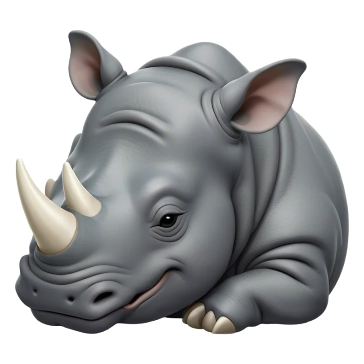 Meme-Worthy Cute Sleeping Rhinoceros Portrait Emoji, Head resting peacefully with a contented smile, showcasing a massive, robust build and a luxuriously soft slate-gray hide, accented by a gentle white horn, eyes shut in a serene, restful nap, Simplified yet hilariously adorable features, highly detailed, glowing with a soft, drowsy light, high shine, relaxed and utterly lovable, stylized with an air of playful laziness, bright and heartwarming, soft glowing outline, capturing the essence of a comically sleepy rhinoceros, so meme-worthy it feels like it could instantly become the next viral sensation of adorable slumber! sticker