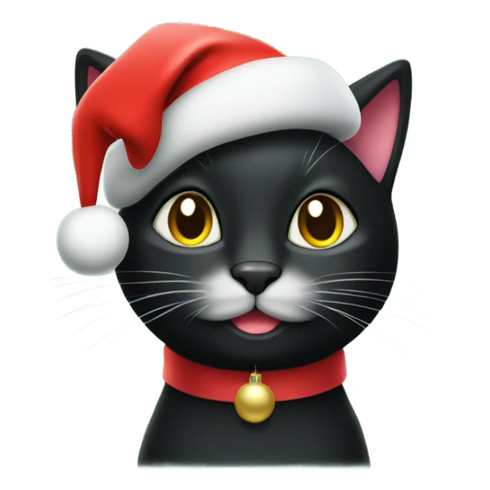 Sparkly black cat wearing a red sparkly Christmas hat sticker