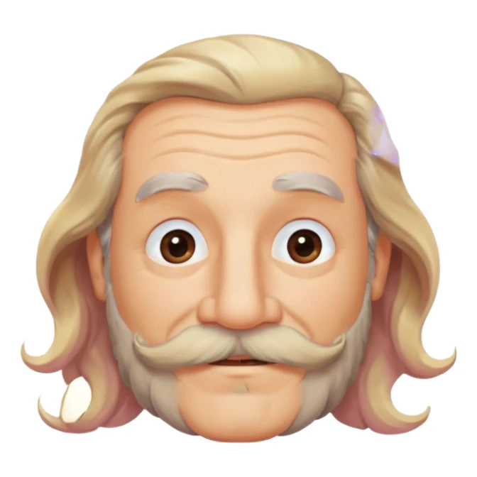 MID/OLD AGE MAN WITH LONG BLOND & bROWN WAVY HAIR; AND BROWN & GREY MOUSTACH AND BEARD, HAPPY EYES, ROSEY CHEEKS sticker