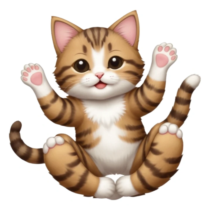 dark brown tabby and white kitten in funny positions upside down with eyes closed sticker