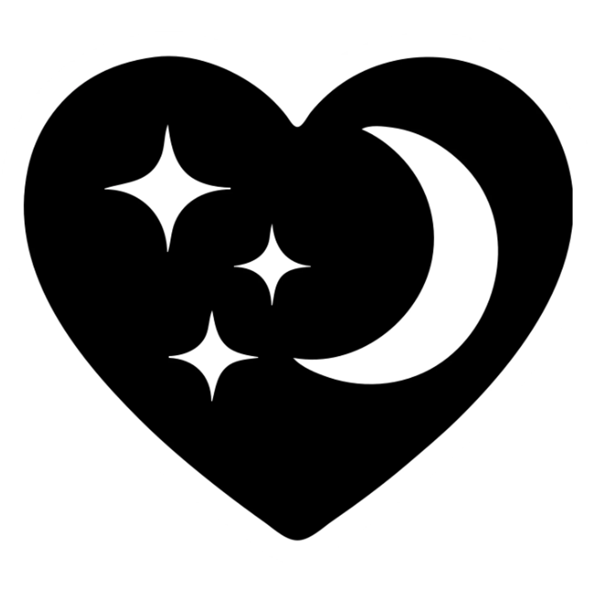 gothic heart with a dark moon and stars, solid filled icon style sticker
