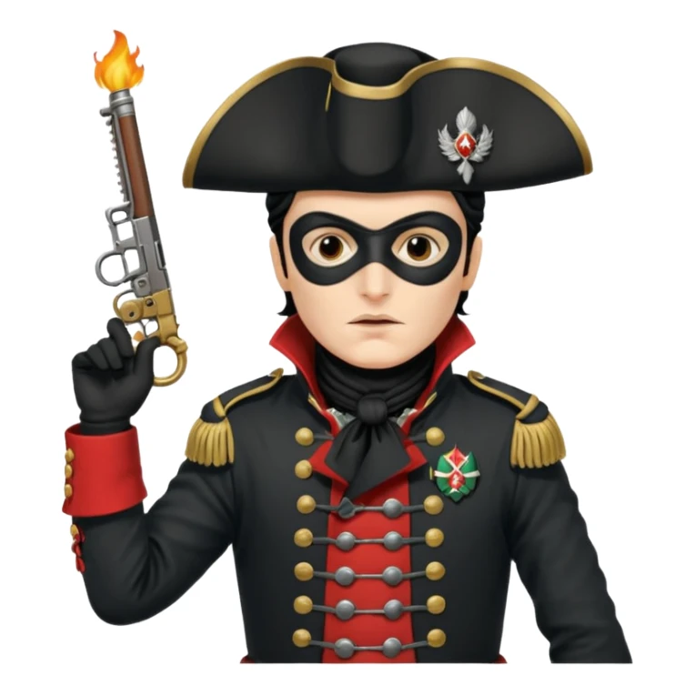 Adam Ant  with black mask is wearing a Hungarian jacket Hussar'S JACKET, holds two firelocks holsters in his hands sticker