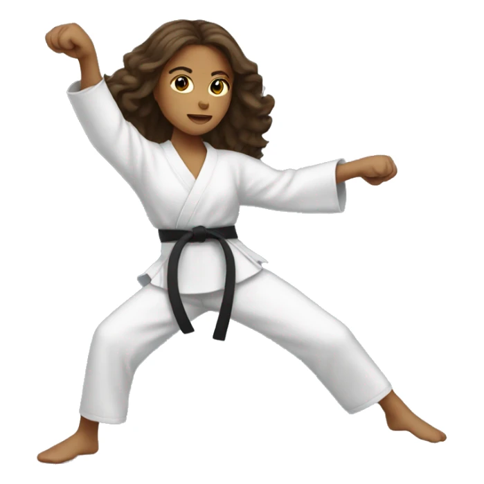 Girl doing power karate stance with long wavy brunette hair sticker