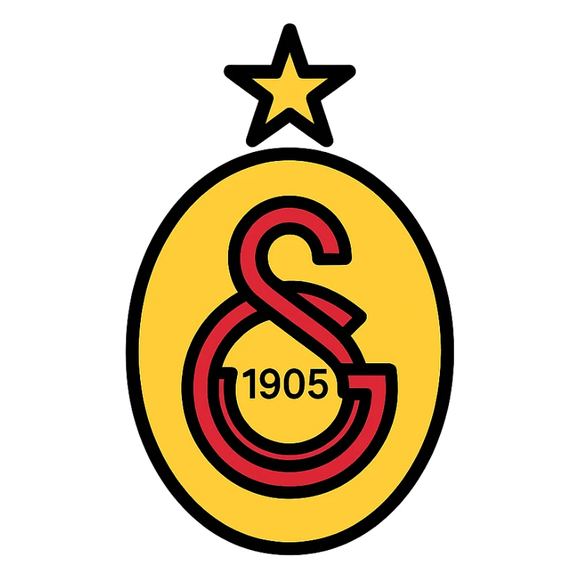 Galatasaray crest as a lineal color icon, black outlines, filled with yellow and red, optimized for digital interfaces sticker