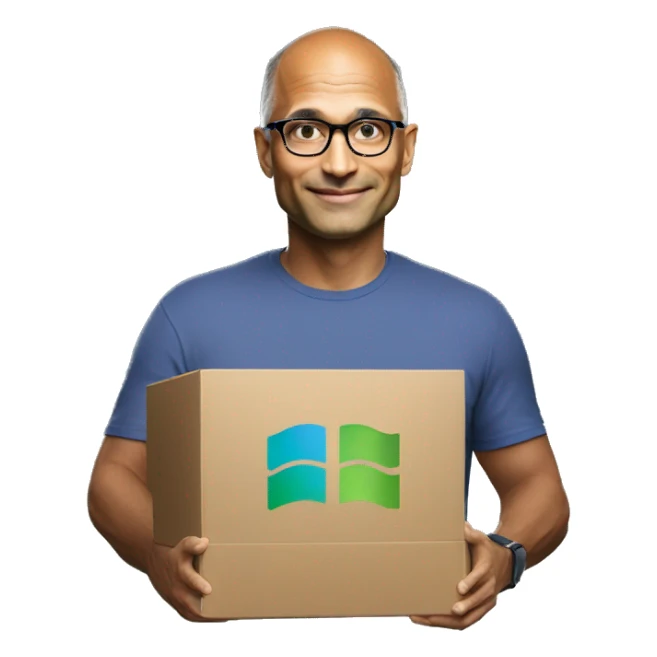 Satya Nadella holding a box of GPUs sticker