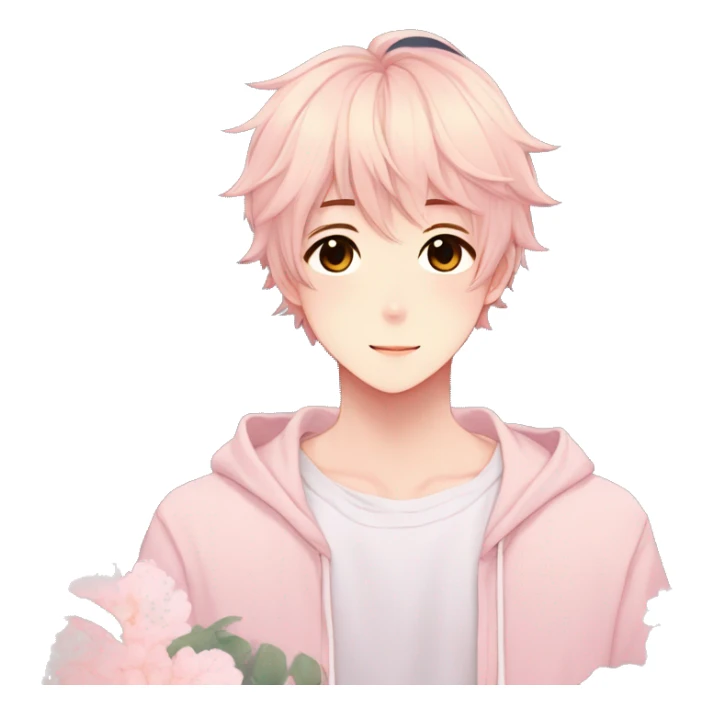 Gorgeous pastel anime style shojo guy with blushing face and flowers aesthetic trending style sticker