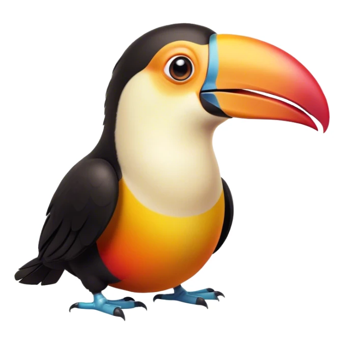 Cinematic Comical Toucan Portrait Emoji, Head tilted dramatically with an exaggeratedly shocked expression, featuring a boldly colored beak and wide, comically expressive eyes full of humorous disbelief, Simplified yet hilariously expressive features, highly detailed, glowing with a slightly sassy tropical glow, high shine, dramatic yet playful, stylized with an air of quirky exotic attitude, soft glowing outline, capturing the essence of a meme-worthy toucan that looks ready to side-eye its way into viral fame! sticker