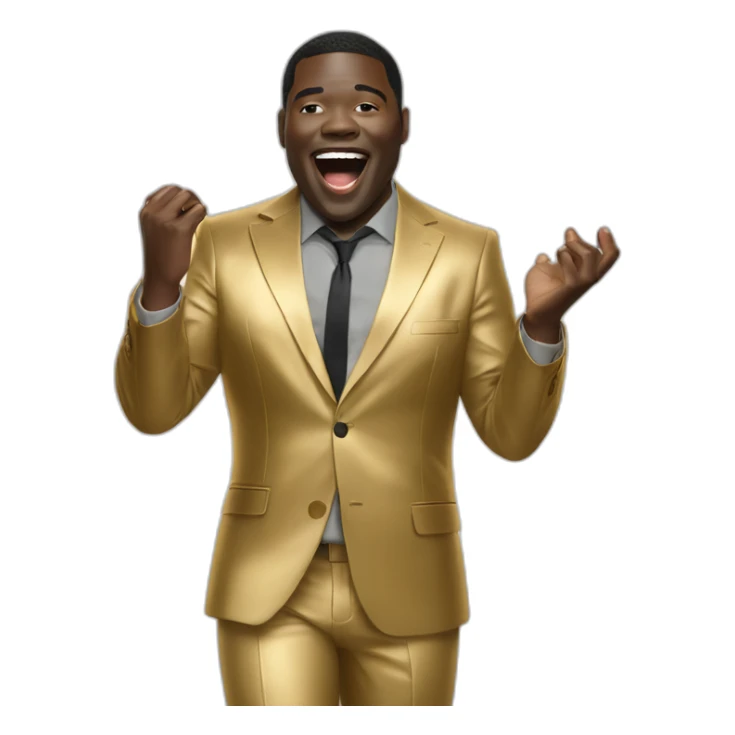 sam richardson in a gold suit singing into a microphone full body dancing sticker