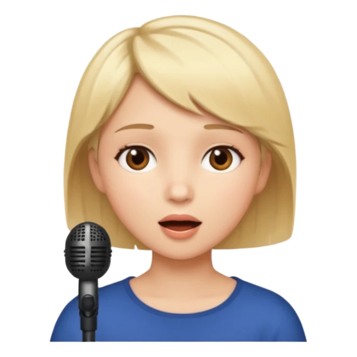 Crea una chica cantando con pelo rubio corto con ojos cafes  sticker