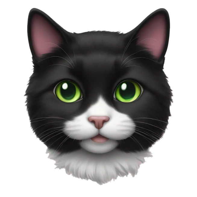 fluffy black tuxedo cat with green eyes and pink nose sticker