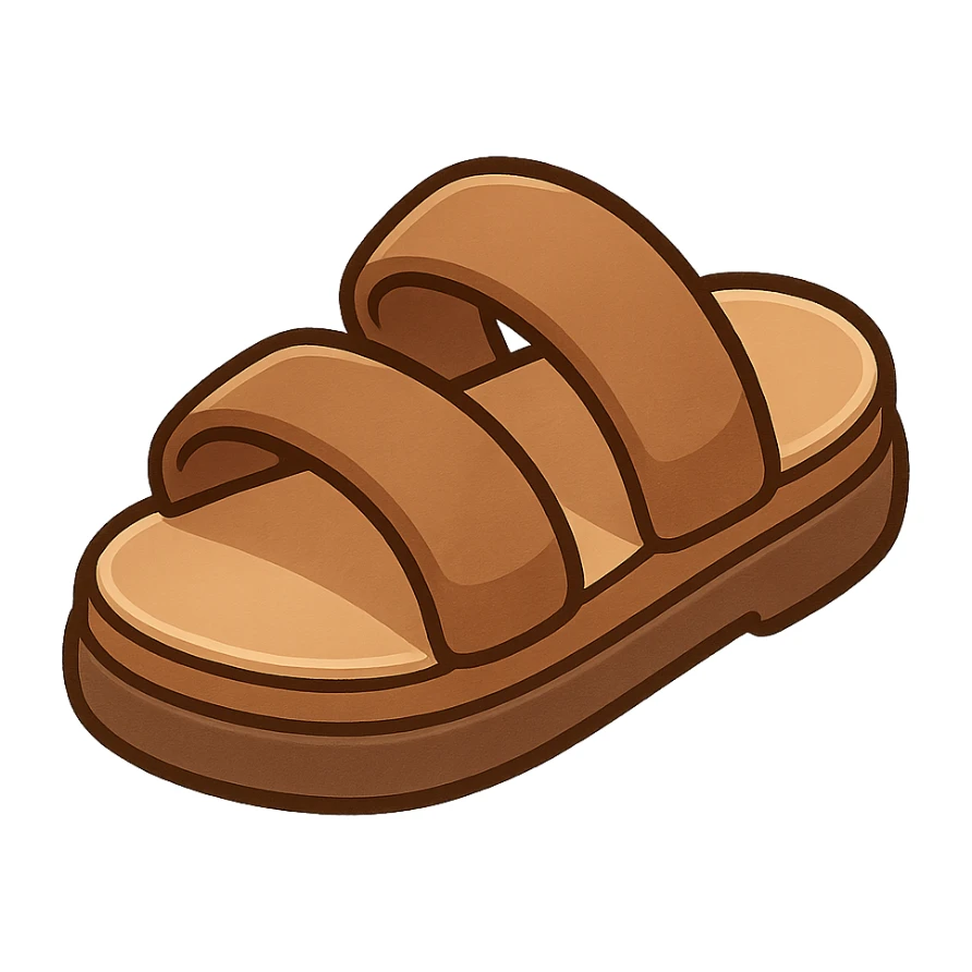 large brown sandal, fun and simple, cartoon style, chibi stickers style sticker