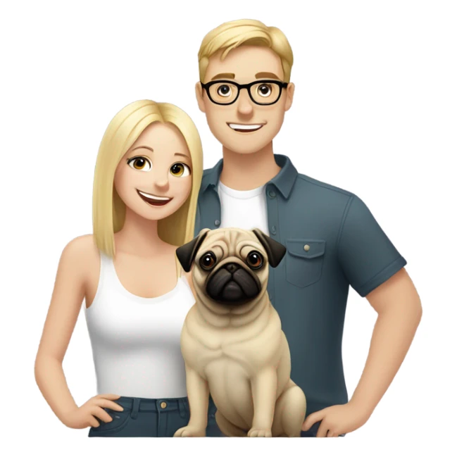 boy in glasses with blonde girlfriend and pug sticker