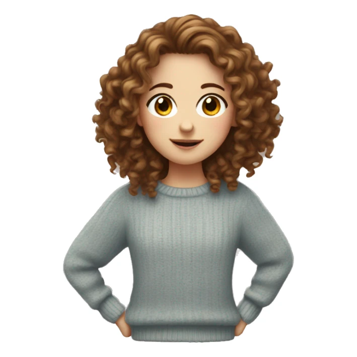white girl with long brown curly hair, wearing cute jumper  sticker