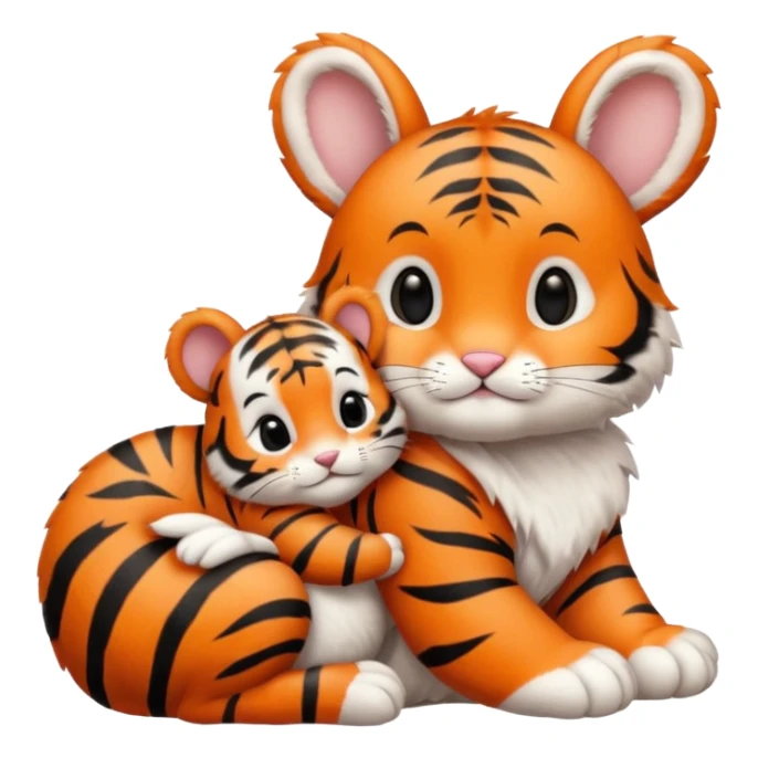 Baby bunny cuddling next to baby tiger sticker