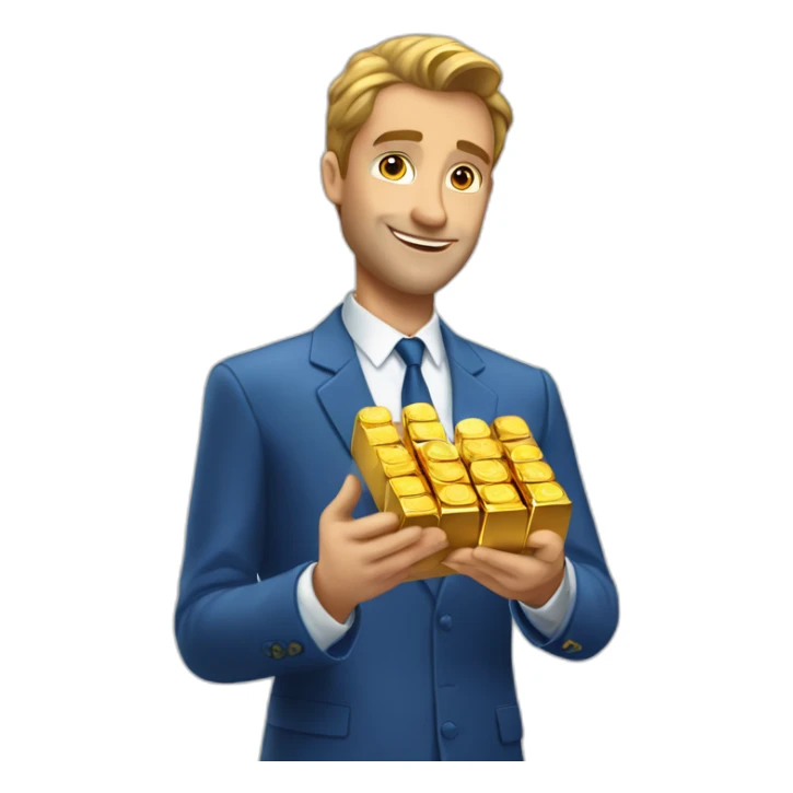 High-resolution-Posh-man-with-blue-suit-offering-goldbar sticker