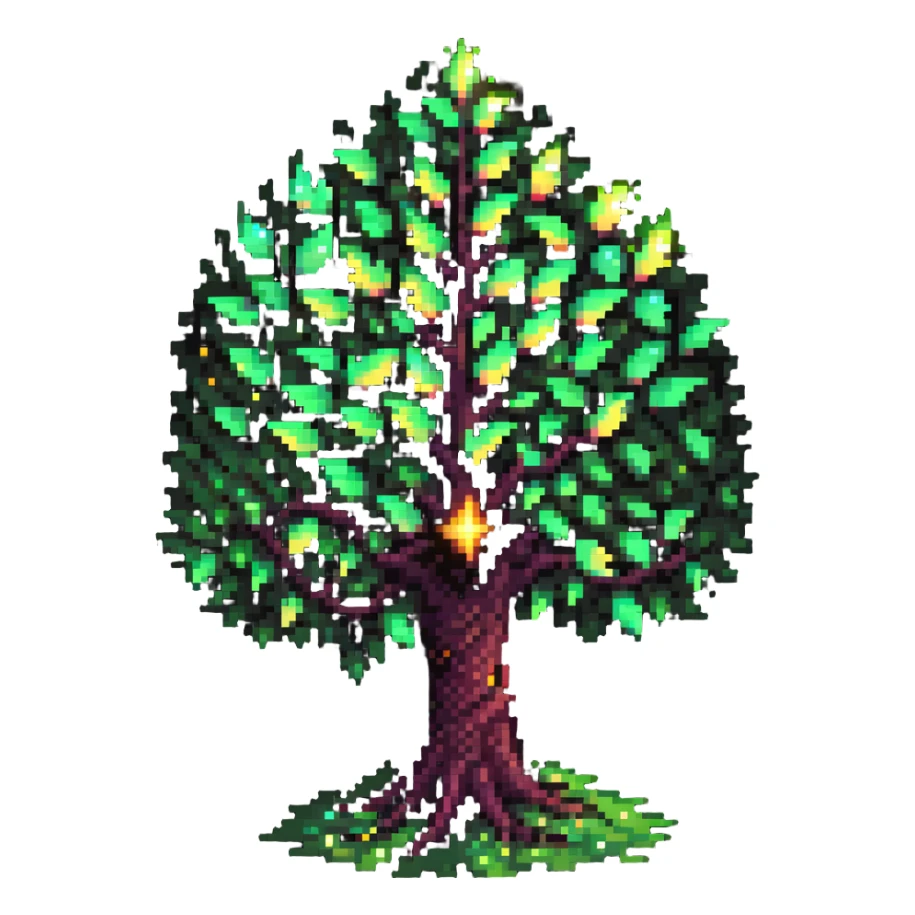 mystical tree with sparkling leaves and glowing magical aura sticker