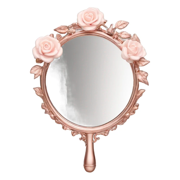 Handheld mirror with a floral antique aesthetic. Rose gold color sticker
