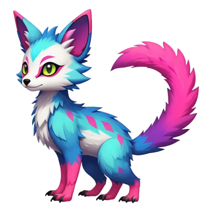 Rare realistic exotic edgy epic cute neon colorful lush vibrant pretty beautiful handsome gorgeous aesthetic colorful vibrant Vernid-Trico-species-Fakemon-creature by LiLaiRa, 4 legs, 1 tail, random markings, (full body) sticker