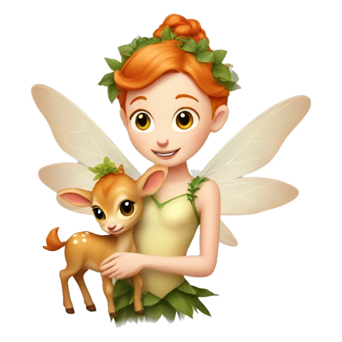 Beautiful ginger fairy with a baby fawn  sticker