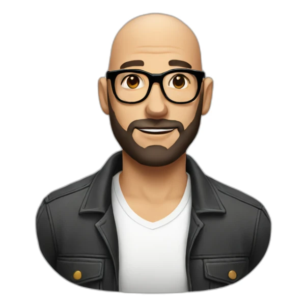 bald beard man with tattoo in glasses sticker