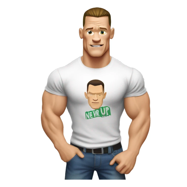 John Cena with a t shirt with write on never give up  sticker